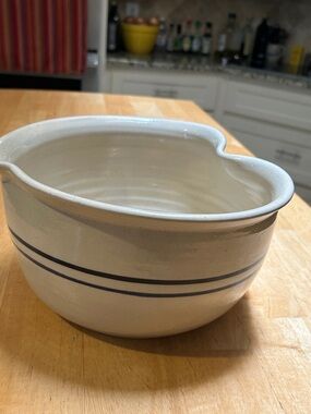 Marshall Pottery Hand Crafted Ceramic Heart Shaped Bowl with Blue Stripe